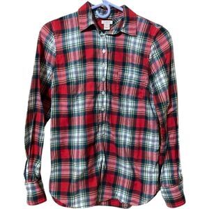 J. Crew Half Button Cotton Red Plaid Flannel